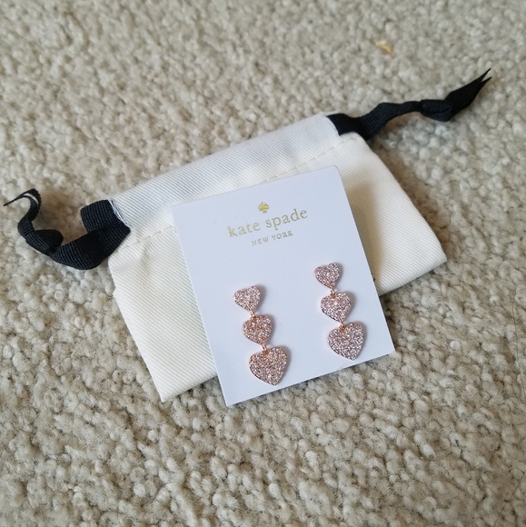 kate spade Yours Truly Rose Gold-Tone Crystal Encrustd Triple Heart Earrings NWT - Picture 9 of 12